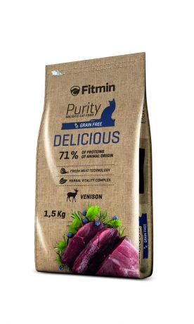 Fitmin Cat Purity Delicious беззерновой корм для взрослых кошек с дичью Делишис 1,5кг