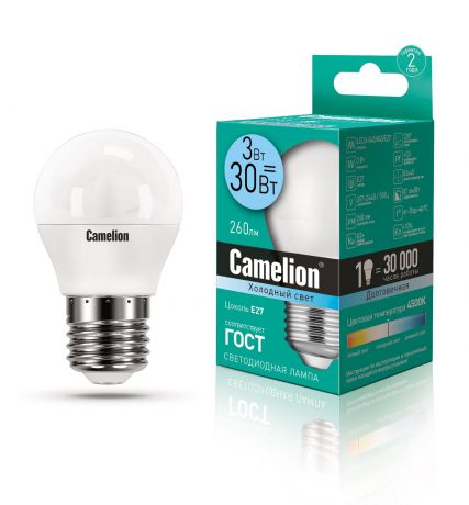 Лампочка Camelion LED3-G45/845/E27 с, Нейтральный свет 3 Вт, Светодиодная