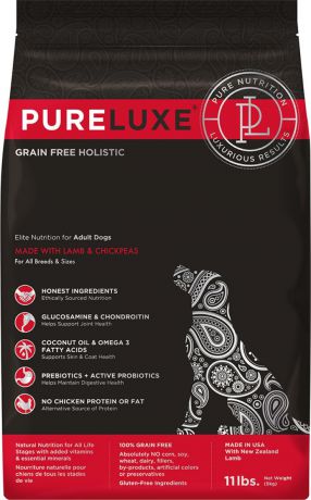 Корм сухой PureLuxe для взрослых собак с ягненком и нутом, 10,89 кг