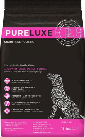 Корм сухой PureLuxe для нормализации веса собак с индейкой, лососем и чечевицей, 1,81 кг