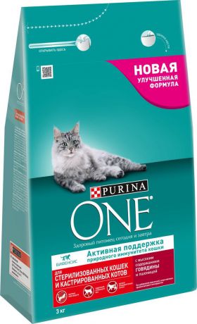 Корм сухой Purina One Sterilc для кошек, с говядиной и пшеницей, 3 кг