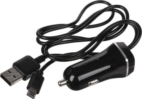 Автомобильное зарядное устройство Prime Line 2226 + кабель microUSB 2.4A, черный