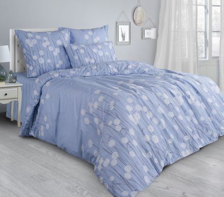 Комплект постельного белья Guten Morgen Premium Dandelion, GMS-865-175-220-70, 2-спальный, наволочки 70x70, синий