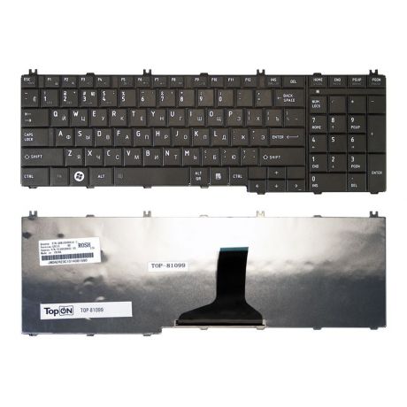 Клавиатура TopOn Toshiba Satellite C650, C655, C655D, C660, L650, L655, L670, L675 Series. Плоский Enter. Без рамки. PN: NSK-TN0GQ., TOP-81099, черный