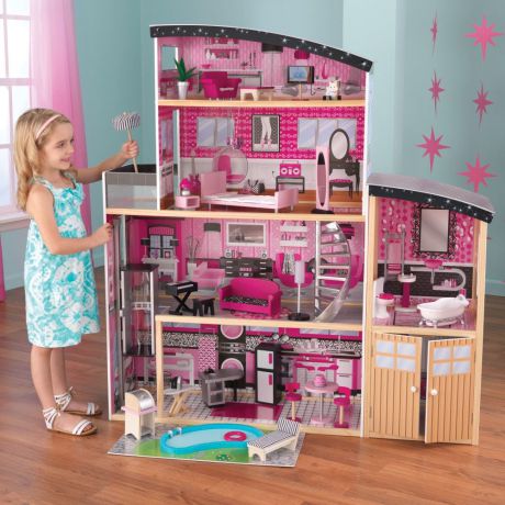 Большой искрометный кукольный дом "Сияние" (Sparkle Mansion) с мебелью 30 элементов