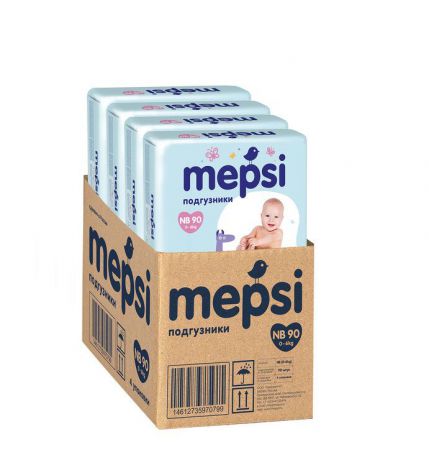 Подгузники Mepsi, 144, размер NB, 90 шт, 4 упаковки