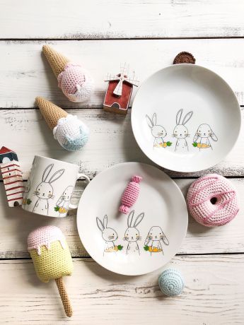 Набор столовой посуды Сотвори Чудо Набор посуды Bunny (3 в 1: кружка+тарелка+глубокая тарелка Sans Brides), белый