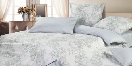 Комплект постельного белья Ecotex Гармоника "Корнелия", цвет: серо-белый. Семейный