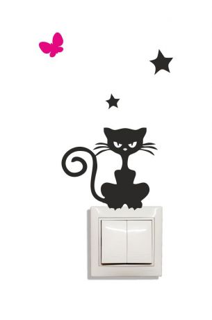 Украшение на стену Простые Предметы "Кошка "БУКА" фигурка на выключатель объемная интерьерная, Пластик