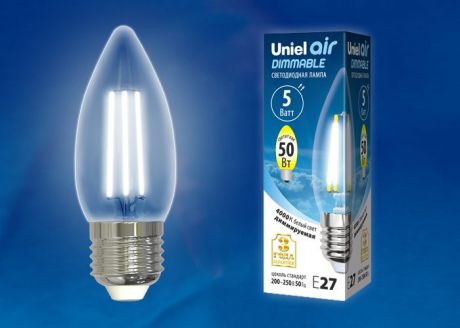 Лампочка Uniel LED-C35-5W/NW/E27/CL/DIM, Нейтральный свет 5 Вт, Светодиодная