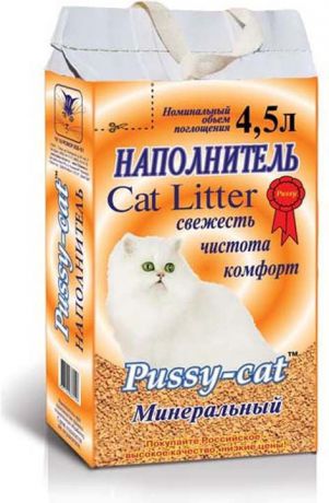 Наполнитель для кошачьего туалета Pussy-Cat "Минеральный", 48609, впитывающий, 4,5 л