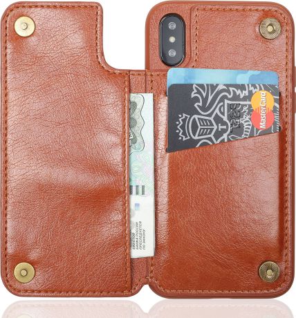 Чехол Brosco Leather Wallet для Apple iPhone XS Max, коричневый