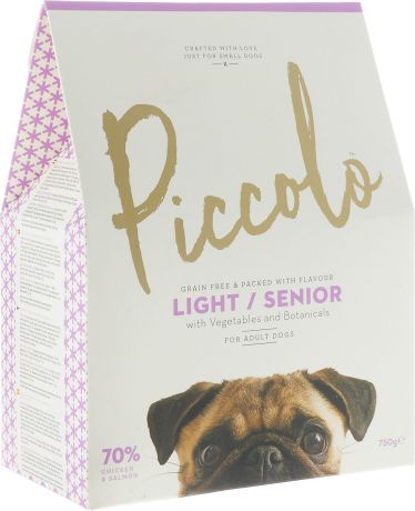 Корм сухой Piccolo "GF Senior. Light", для пожилых собак мелких пород и с избыточным весом с цыпленком и лососем, 750 г