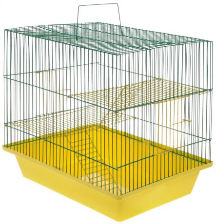 Клетка для грызунов ЗооМарк "Гризли-3ж", цвет: желтый поддон, зеленая решетка. 230ж