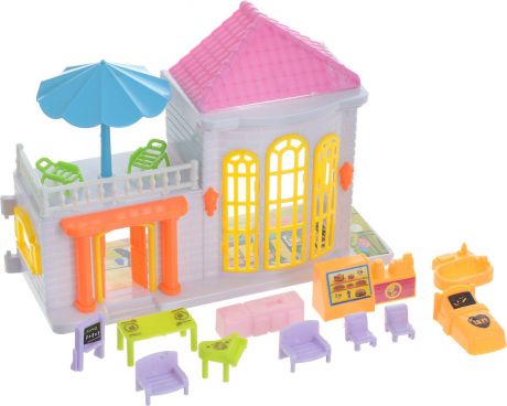 EstaBella Кукольный домик Солнечный городок улица Зеленая дом 2 с мебелью цвет белый розовый