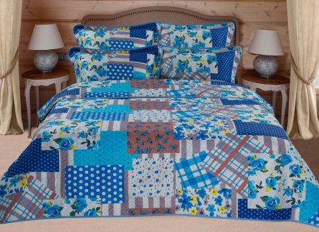 Комплект для спальни Guten Morgen "Печворк": покрывало 150 х 200 см, наволочки 70 х 70 см, цвет: синий