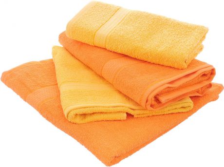 Набор махровых полотенец "Aisha Home Textile", цвет: желтый, оранжевый, 4 шт