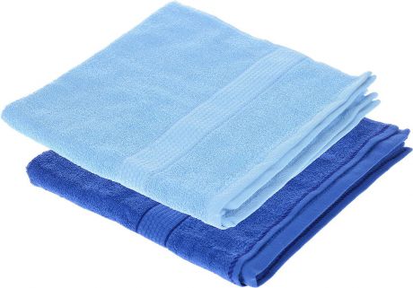 Набор махровых полотенец "Aisha Home Textile", цвет: голубой, синий, 70 х 140 см, 2 шт
