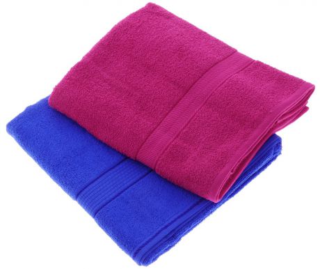Набор махровых полотенец "Aisha Home Textile", цвет: малиновый, синий, 70 х 140 см, 2 шт