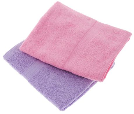 Набор махровых полотенец "Aisha Home Textile", цвет: сиреневый, розовый, 70 х 140 см, 2 шт