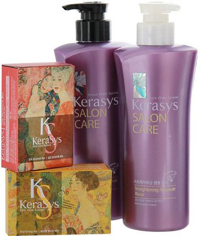 KeraSys Подарочный набор для волос "Salon Care. Выпрямление": шампунь, кондиционер, мыло, 2 шт