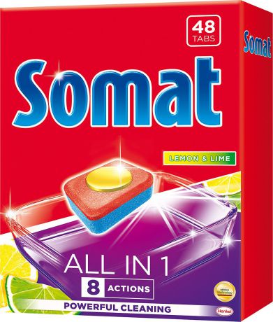 Таблетки для посудомоечной машины Somat All in One, лимон & лайм, 48 шт