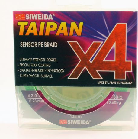 Плетеный шнур Siweida Taipan Sensor Pe Braid X4, 0066541, зеленый, 0,23 мм, 13,6 кг, 135 м