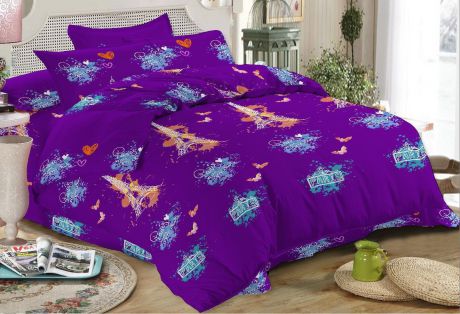 Комплект постельного белья Amore Mio Макосатин Armel, 7648, фиолетовый, 1,5-спальный, наволочки 70x70