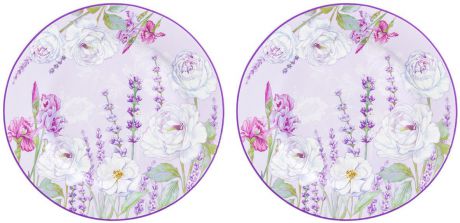 Набор десертных тарелок Elan Gallery Цветочная гармония, 420229, белый, фиолетовый, диаметр 19 см, 2 шт