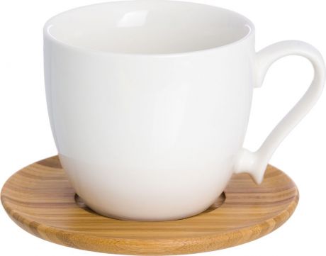 Чашка для капучино и кофе латте Elan Gallery "Снежинка", с подставкой, 540225, белый, коричневый, 220 мл