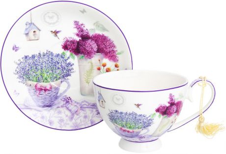 Чайная пара Elan Gallery Лаванда, 420255, белый, фиолетовый, 300 мл
