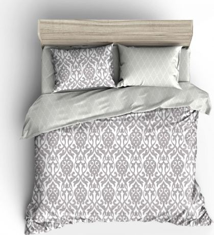 Комплект постельного белья Guten Morgen Комфорт "Арабеска", GM-885-175-180-70, серый металлик, 2-спальный, наволочки 70x70