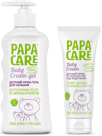 Papa Care PC06-00500 Комплект:Детский крем-гель для купания 250 мл + Детский крем под подгузник 100