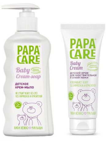 Papa Care PC06-00480 Комплект: Крем-мыло для детей 150 мл + крем для чувствительной кожи 100 мл ИН