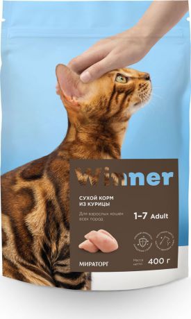 Корм сухой Winner, с курицей, полнорационный, для взрослых кошек всех пород, 1010011924, 400 г