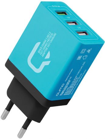 Зарядное устройство QUMO Charger 0019, 30 Вт, 3 USB, 4.2A, 1 USB, QC 3.0, FCP, AFC + 2 USB 2,4A, синий