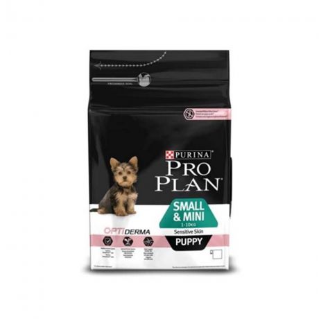 PRO PLAN Puppy Small&Mini Breed Sensitive Skin корм для щенков мелких и карликовых пород с чувств. кожей, с лососем и рисом 3кг