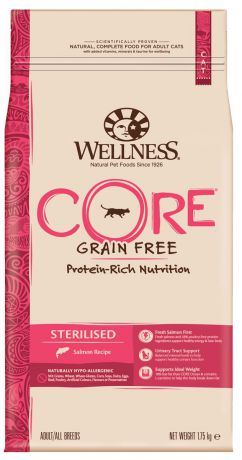 Корм сухой Wellness CORE "Sterilised", для кастрированных котов и кошек, беззерновой, лосось, 1,75 кг