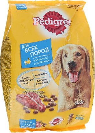 Корм сухой "Pedigree" для взрослых собак всех пород, с говядиной, 600 г