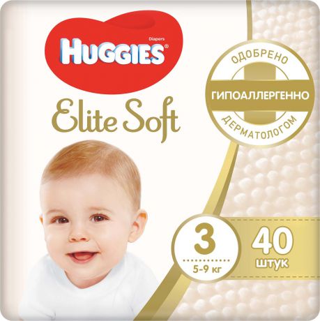 Подгузники Huggies Elite Soft, размер 3 (5-9 кг), 40 шт