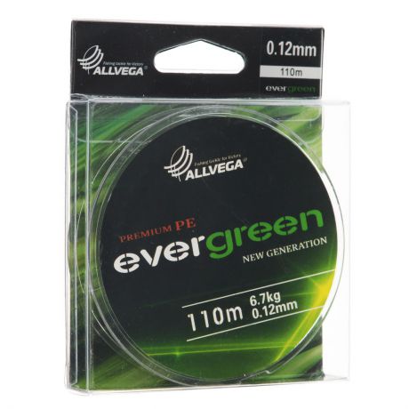Леска плетеная Allvega "Evergreen", цвет: темно-зеленый, 110 м, 0,12 мм, 6,7 кг