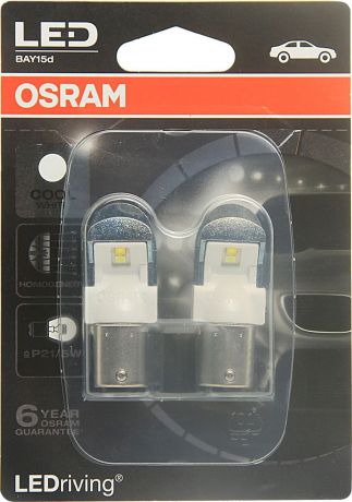 Лампа автомобильная Osram P21/5W (BAY15d) LED Premium Cool White 12V, 1557CW02B, 2 шт