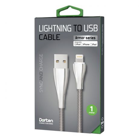 Кабель DORTEN Lighting to USB cable: Armor Series 1 meter, серебристый