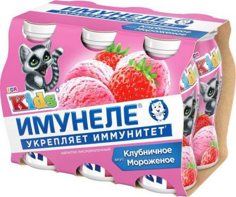 напиток кисломолочный клубника-мороженое for Kids 1,5% Имунеле, 100 г
