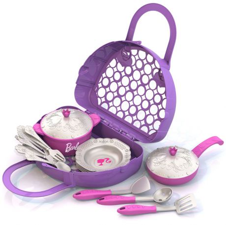 Набор кухонной и чайной посудки Нордпласт "Барби" 632/, фиолетовый, белый, розовый, 22 предмета