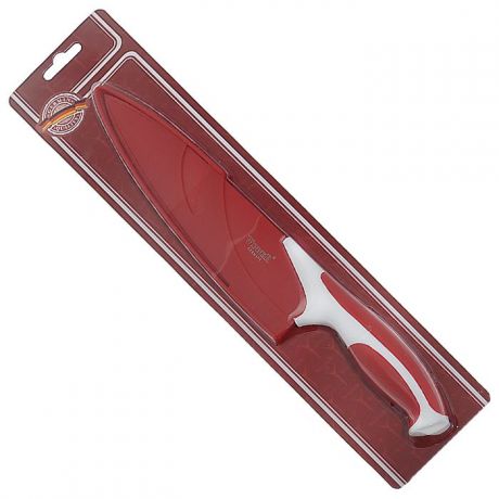 Нож поварской "Winner", с чехлом, цвет: красный, белый, длина лезвия 18,2 см. WR-7224