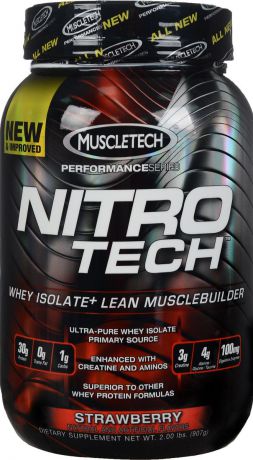 Протеин MuscleTech "Nitro Tech", клубника, 900 г