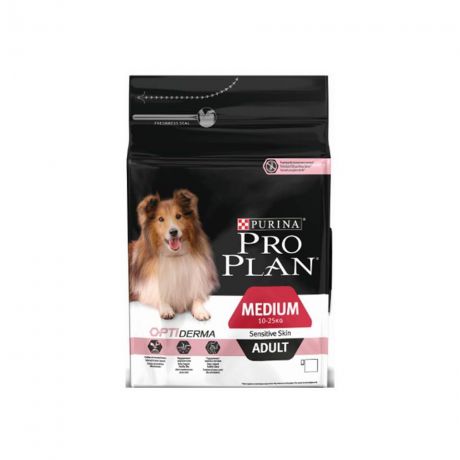 PRO PLAN Adult Medium Sensitive Skin корм для собак средних пород с чувствительной кожей, с лососем и рисом 1.5кг