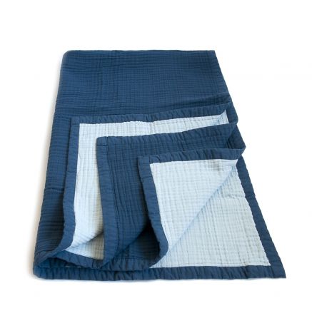 Муслиновое одеяло MamSi 8 слоев 120х90см голубой-синий