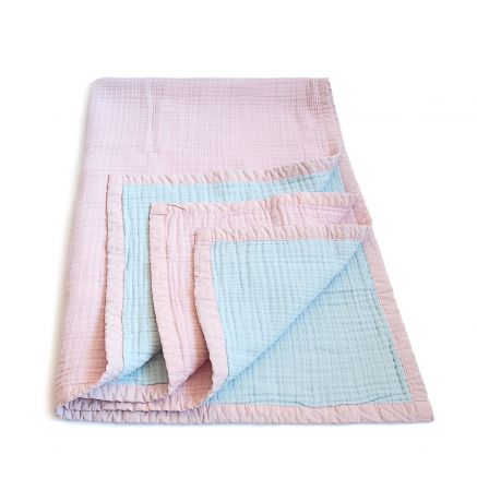 Муслиновое одеяло MamSi 8 слоев 120х90см розов-голубой